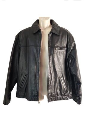 AMERICAN CLASSICS Vintage Black 100% Leather Bomber Jacket Mens Winter Coat